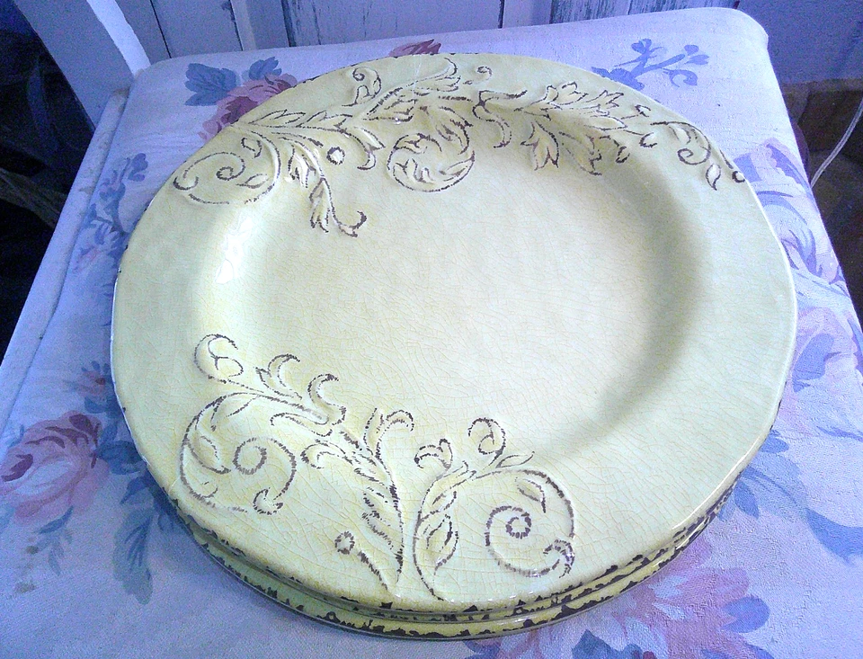 Juego Cynthia Rowley Otoño Amarillo Floral Craquelado Melamina 4 Platos de Cena y 4 Cuencos Foto 4 de 4