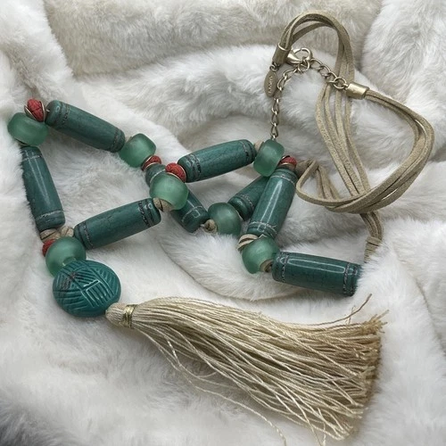 CHICO’S signed Oriental Tassel Statement Runway Necklace