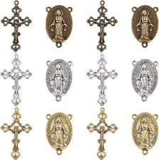 1 Box 60Pcs 6 Styles Rosary Cross Charms Crucifix Charm Easter Holiday Antiqu...