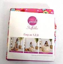 Posh Stuffables Kid Stuffed Animal Storage Bean Bag Chair Pink w/ Hearts & Stars