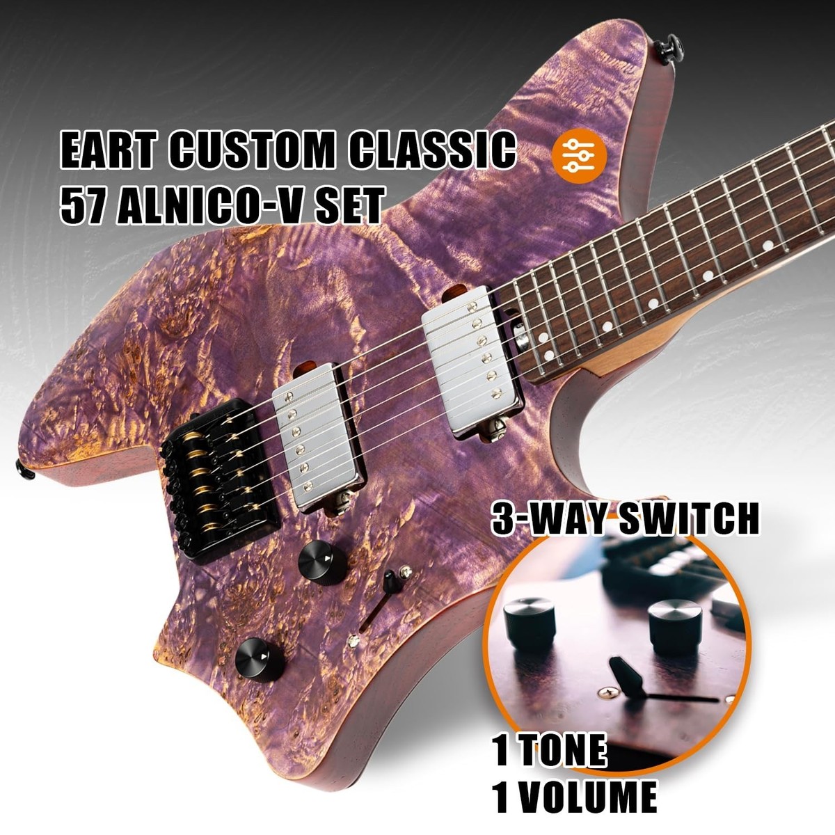 EART Headless Electric Guitar GW2 fixed Bridge for 6 String Travel