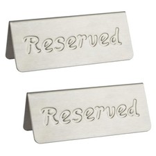 2 Pack Stainless Steel Reserved Table Signs Double Sided Etched Tent Design