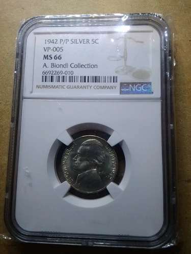 1942-P/P JEFFERSON SILVER NICKEL RPM REPUNCHED MINT MARK VP-005 NGC GRADED MS 66