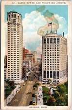 Eaton Tower Woodward Ave Detroit Mich Vintage Postcard Postmarked 1c Stamp