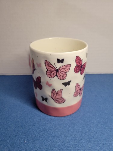 Seeds & Sunshine Großer Kaffeebecher Goldrand Rosa Schmetterlinge 20oz Neu - Bild 2 von 10