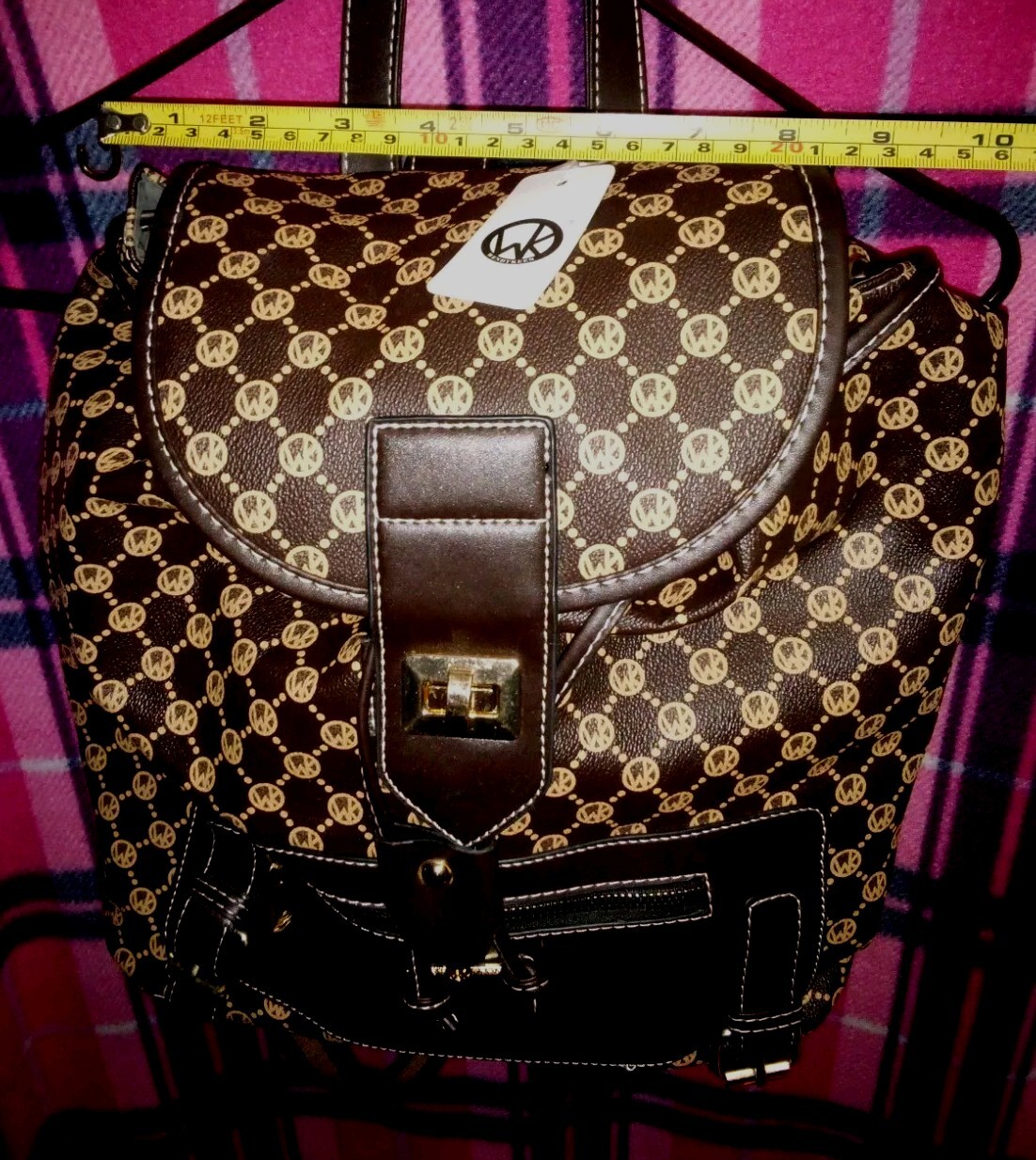 Wendy Keen Bucket Backpack Brown/Carmel Leather Signature Monogram- NWT