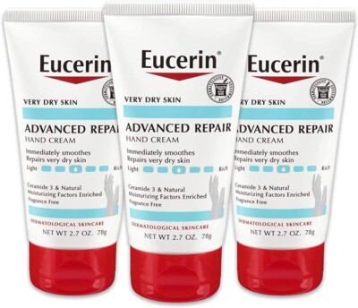 EUCERIN ADVANCED REPAIR HAND CREAM For VERY DRY SKIN 3 pack 2.7 each