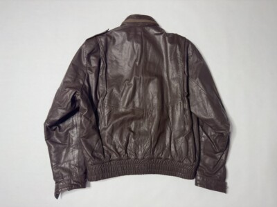 1980s Mens Brown Leather Bomber Jacket Size Large Vintage Retro