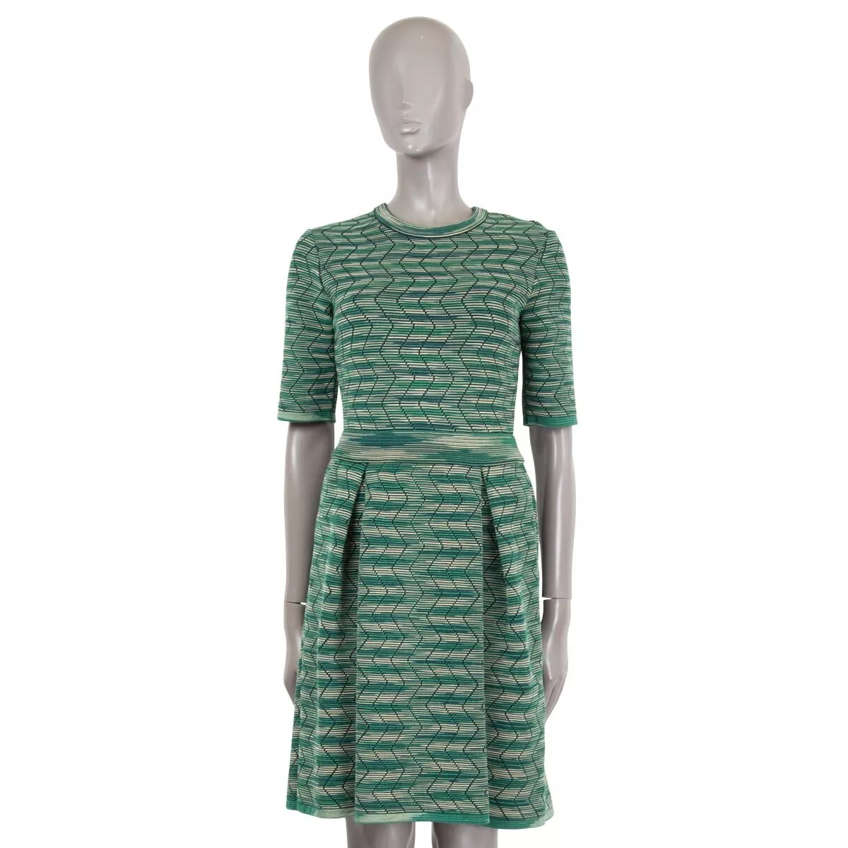 67773 auth M MISSONI green wool blend ZIGZAG KNIT Dress 44 L