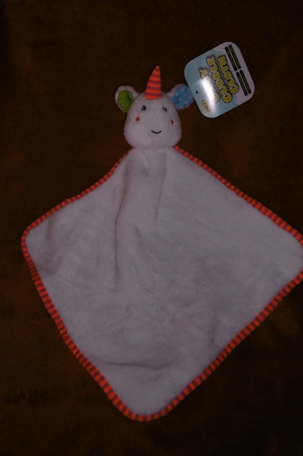 Doudou plat licorne JURONG KANGNING PLUSH blanc et orange avec grelot