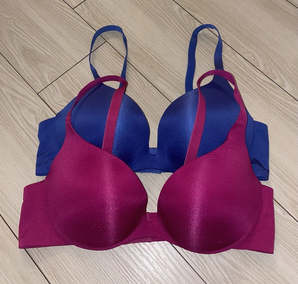 2 Wacoal 108003 Europe Intuition Push Up Bras Padded UW Womens 36B Pink Blue - Image 2 of 4