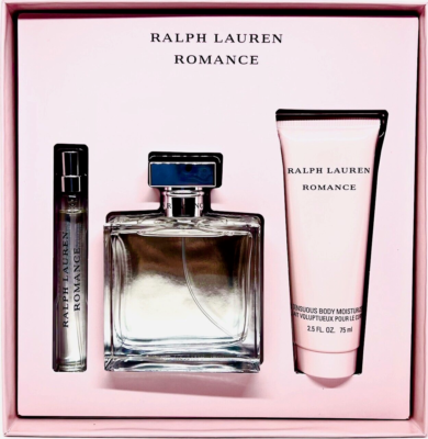 RALPH LAUREN ROMANCE 3 PCS GIFT SET EDP 3.4 Oz, EDP 0.34 Oz, BODY