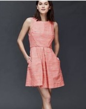 NEW Gap Linen Dress Women 2p Pink Coral Fit And Flare Striped Sleeveless