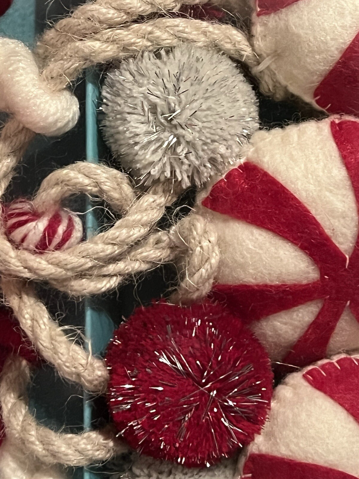 NEW Jingles & Joy Red White Peppermint Candy Sparkly Poms Christmas Garland 6 Ft