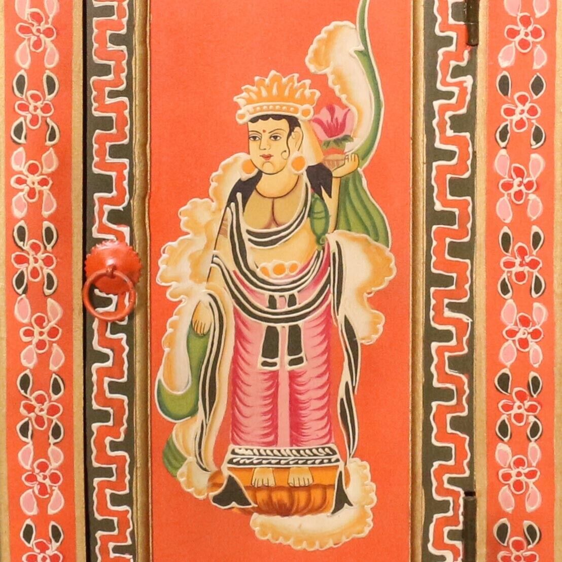 Indischer Eckschrank Buddha Motiv in Rot - Blau Holzschrank Schrank Holz 75 cm