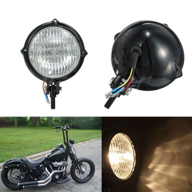 Black Metal Headlight For Harley Softail Springer Bates Bottom Mount