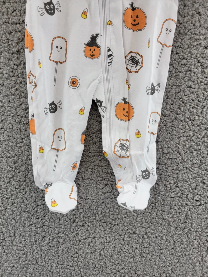 Noomie Halloween Print 2-Piece Bundle Footie Hat Baby Unisex 0-3 White/Multi~ - Изображение 4 из 4