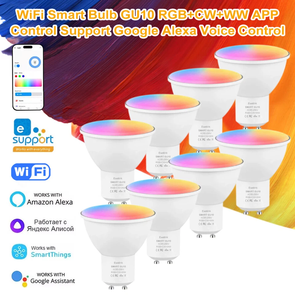 1-8X Zigbee/WiFi Smart LED GU10 Bulb 5W RGBCW Light Dimmable Lamp APP Control - Image 2 of 4