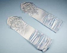 Bridal Prom Costume Adult Satin Fingerless Gloves Lt Blue Elbow Length Party