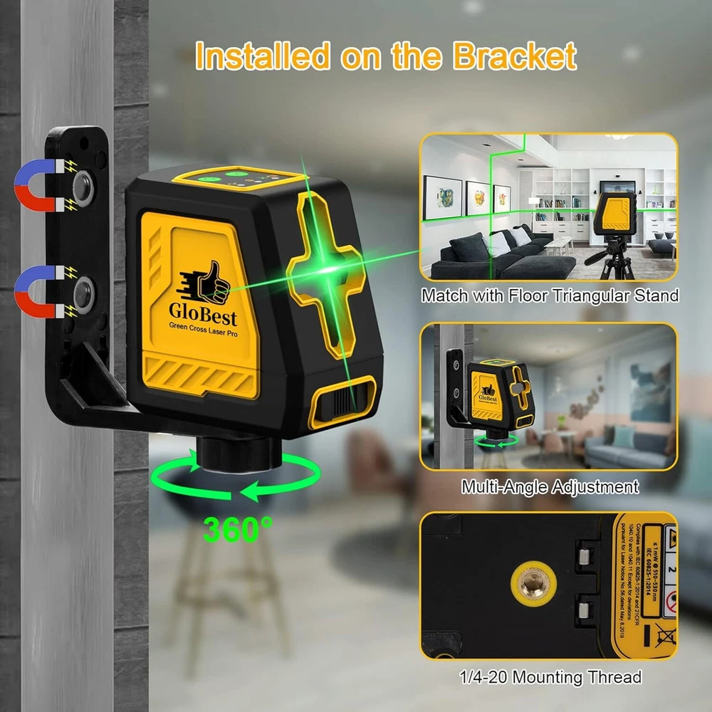 Laser Level, Self Leveling Cross Line Lasers, Green Beam Leveler Yellow/Black