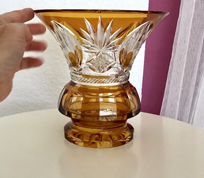 Antik Art Déco Glasvase Kristallglas Vase Bernstein Gelb Überfangglas Moser?