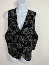 Impressions Womens Vest sz L Black Paisley Rhinestones Baroque Goth Glam VINTAGE