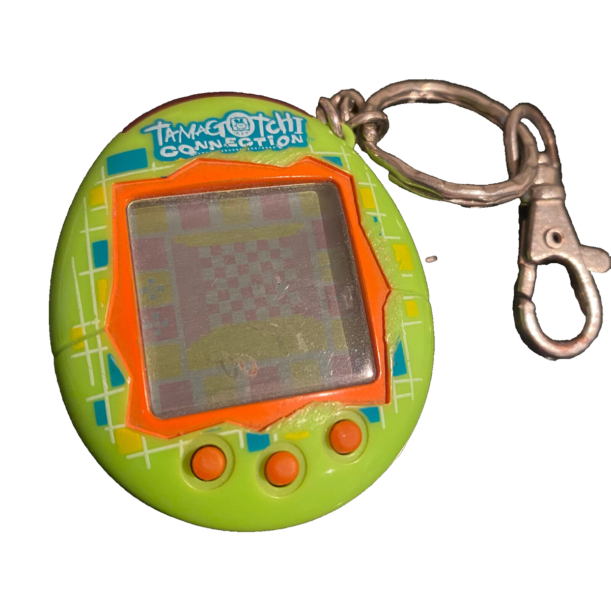 Tamagotchi Connection V1 2004 Green & Orange Plaid Matrix