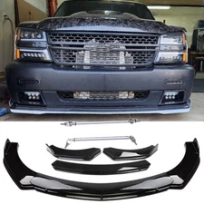 Gloss Black Front Bumper Lip Splitter Kits & Strut Rods For Chevy Silverado 1500