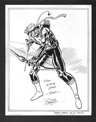 Jim Aparo HAND SIGNED AUTOGRAPH DC COMICS GREEN ARROW B&W 8.5'' X 11'' PRINT