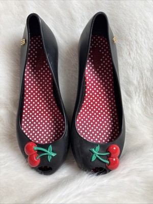 Melissa Kids Cherry Black Rubber Jelly Ballet Flats Little Girls SIZE 13 EUC