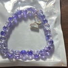 Purple & Clear Beaded Stretch Bracelet with Dangle Charm, Gold Base Metal — photo 4