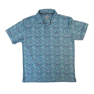 Callaway Polo Shirt Men's L Blue Golf Performance Martini Cocktails Print AOP