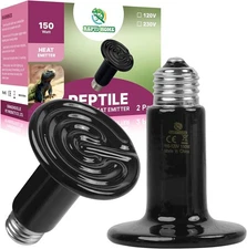 150W Ceramic Heat Emitter (2 Pack), Reptile 2Pack, Black 