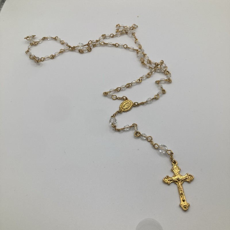 Nice Delicate Goldtone Clear Glass Beaded Small Christian Catholic Rosary