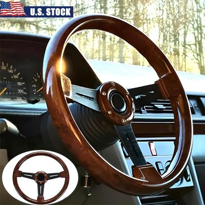 USA 14Inch 350mm 6 Bolt Classic Racing Steering Wheel With Horn Button Universal