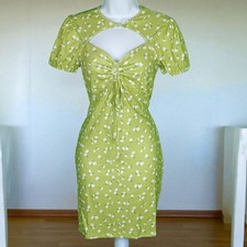 SHEIN Green Ditsy Floral Cut Out Neckline Adjustible Bodice Bodycon Dress  Med