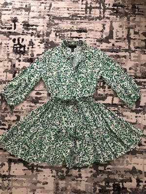 New Look Green Animal Print Mini Shirt Dress With Belt 3/4 Sleeves Size UK8 Peti - Image 1 of 4