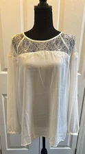 APT 9 Classic Long Sleeve Lace Yoke Top Blouse XXL Ivory