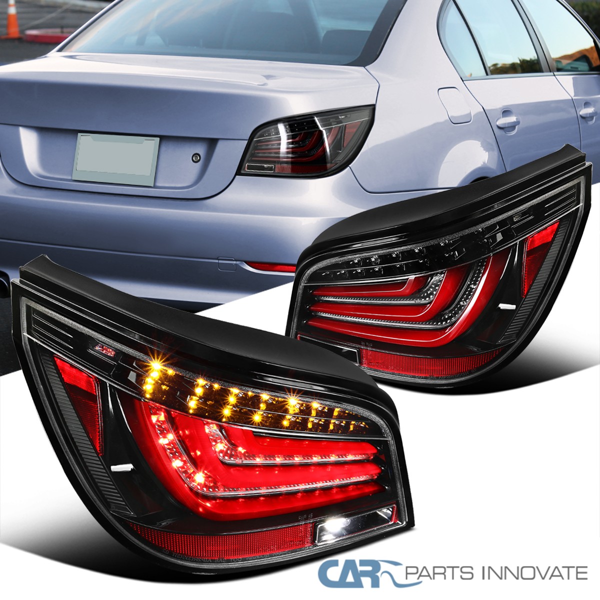 Fits 08-10 BMW E60 5-Series 525i 530i Pearl Black LED Tube Tail