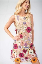 3d Floral Embroidered Sleeveless Mini Dress