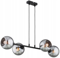 HäNgelampe 4-Flammig Rauchglas Schwarz KüChe E27 L:90 Cm Pendelleuchte Esszimmer