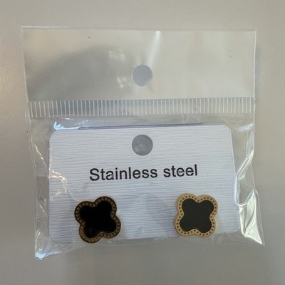 Stainless Steel Black and Gold Clover earrings Jewelry 