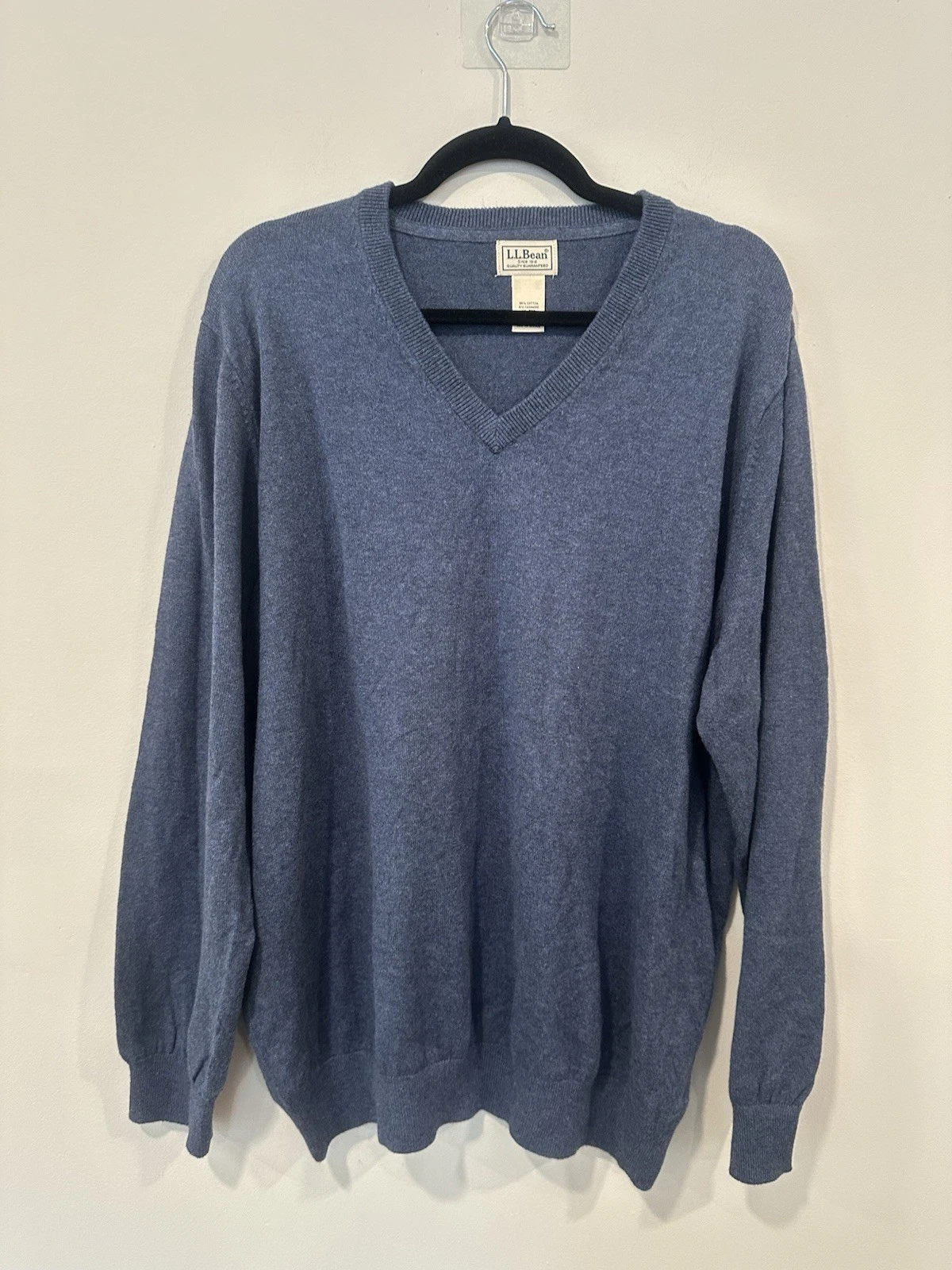 LL Bean Mens Cashmere Cotton Blend Soft Knit V-Neck Sweater Sz XL 2111