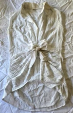 NWOT Vigoss S Tie Front White Green Stripe Cotton Sleeveless Top 129708