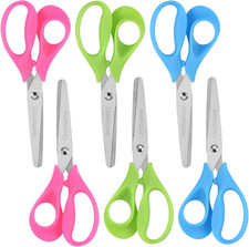 Left-Handed Kids Scissors, 5 Inch, Stainless Steel, 6 Pack