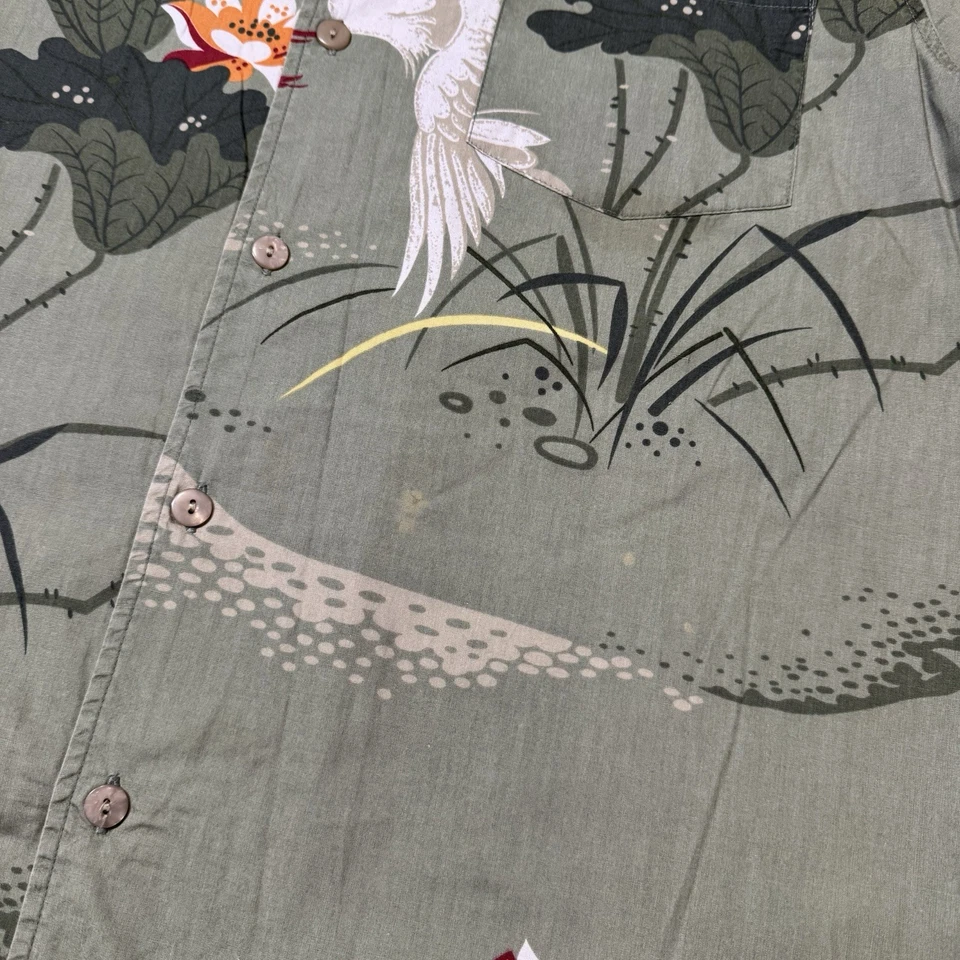 Camisa De Colección Y2K Unionbay Grulla y Loto Abotonada Para Hombres Talla M Desteñida al Sol Foto 2 de 4