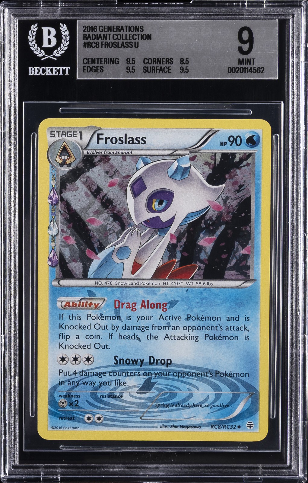 2016 POKEMON GENERATIONS RADIANT COLLECTION U #RC8 FROSLASS BGS 9