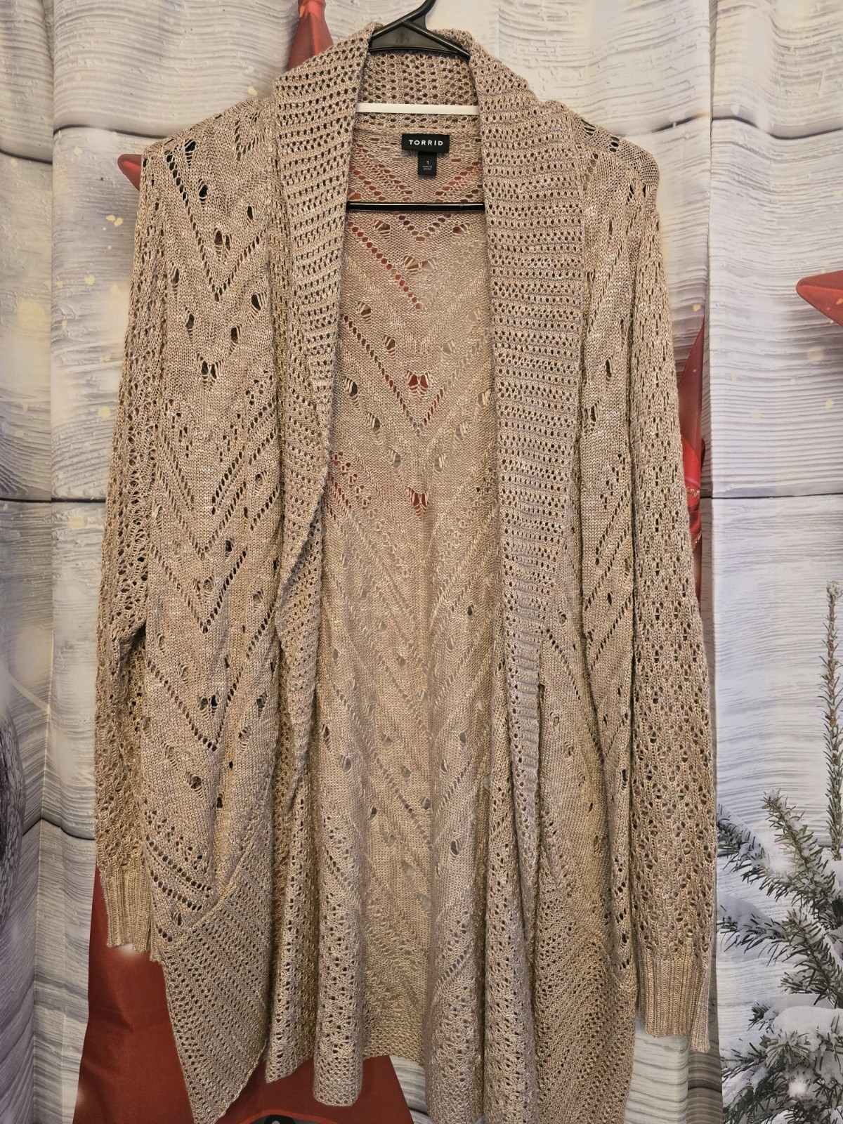 Torrid Open Front Knit Cardigan Sweater, Draped, Light Tan, Size 1