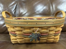 2001 Autumn Reflections Longaberger Blessing Basket w/Liner + Tie-On 12"x9"x5"