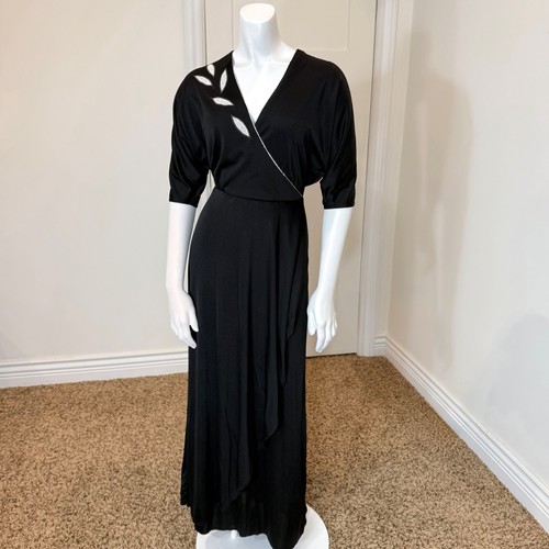 Vintage 70's WRAP BOHO MAXI DRESS M Black Half Sleeves Hippie Draped Retro Dance, $84.55 - Photo 2
